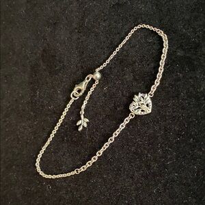 Adjustable Sterling Silver Bracelet with Heart and Leaf Charm